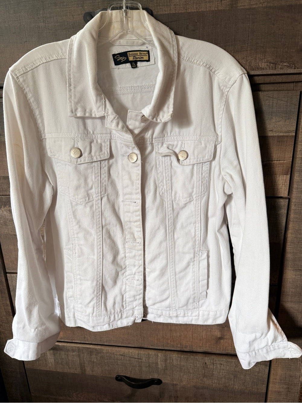 Suzanne Betro White Denim Jacket with Button Front